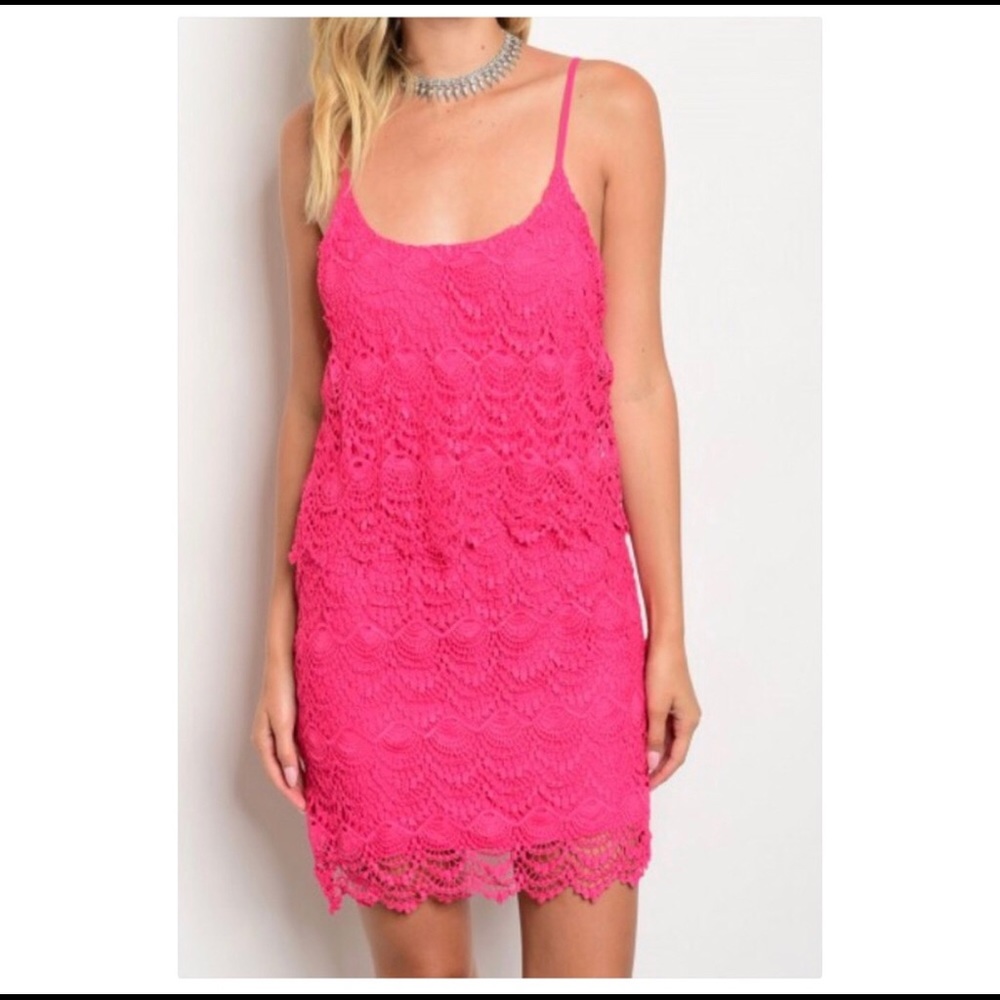 🌷Fuchsia Crochet Lace Dress